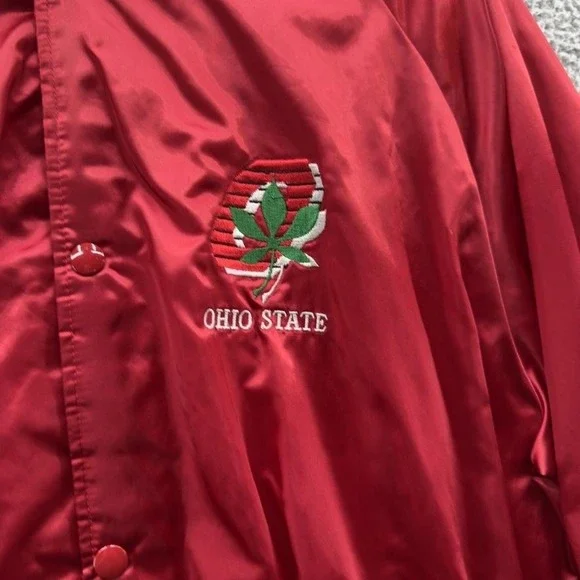 Ohio State Buckeyes Jacket Mens XL Red Satin Snap Bomber NCAA College Football